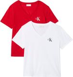 Calvin Klein Dames A- Logo VN 2 Pack Tee LV047C906G Tees, Rood (Adrenaline Rush/Brilliant White), S