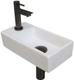 INK - Fonteinpack Porselein Links incl. Fonteinkraan - Design Sifon - Design Plug en Montageset - 360x180x90 Mm - Glans Wit/metal Black