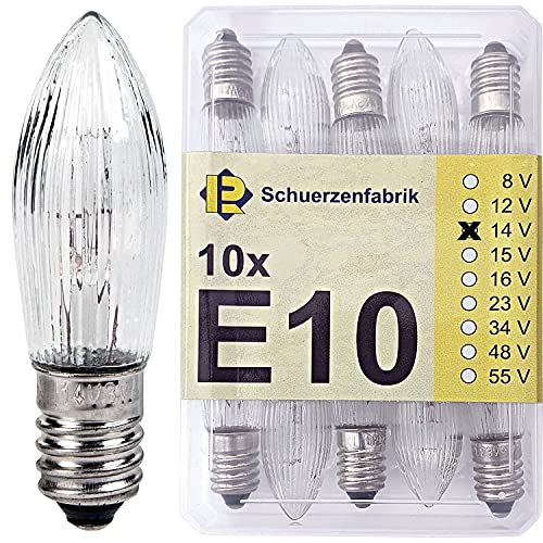 Schuerzenfabrik 10 x puntige kaarsen E10 14 V 3 W reservelampen, gloeilampen, topkaars voor lichtketting en kerstverlichting