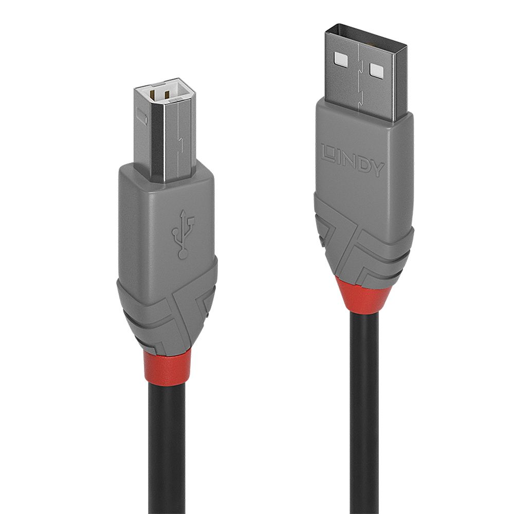 Lindy 36688 USB-kabel USB 2.0 2 m USB A USB B Zwart, Grijs