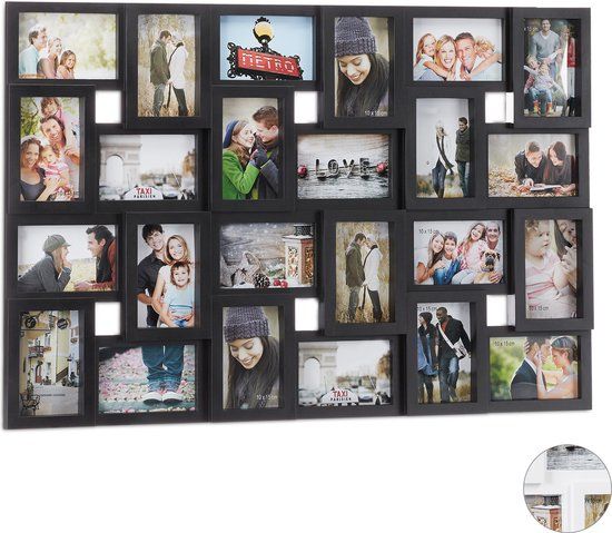 Relaxdays fotolijst collage XXL - fotocollagelijst - kunststof collagelijst - 24 fotoâ€˜s zwart