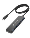 NOVOO USB C HUB - Slanke Adapter Met 600mm Verlengde Kabel, 4 Snelle USB 3.0-Poorten, 5 Gbps Gegevensoverdracht, 5V/2A Zelfvoeding Voor MacBook Air Pro, iPad Pro, DELL, HP