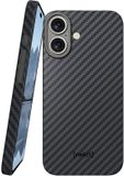 NEKIT Fiber Hoesje Geschikt voor Apple iPhone 17 - Compatibel met MagSafe - High-Tech Kevlar - Back Cover Ultra Dun - Grijs/Zwart