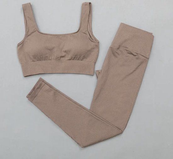 Merkloos / Sans marque Gymset LIGHT RIBBED - Women's Fitness Set - Brown - Size M