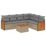 vidaXL 6-delige Loungeset met Kussens, Poly Rattan, Beige