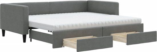 vidaXL Slaapbank met onderschuifbed en lades 90x200 cm stof donkergrijs