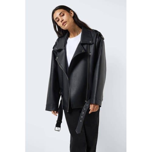 NOISY MAY NMPAULINA Biker Jacket with Belt - Black