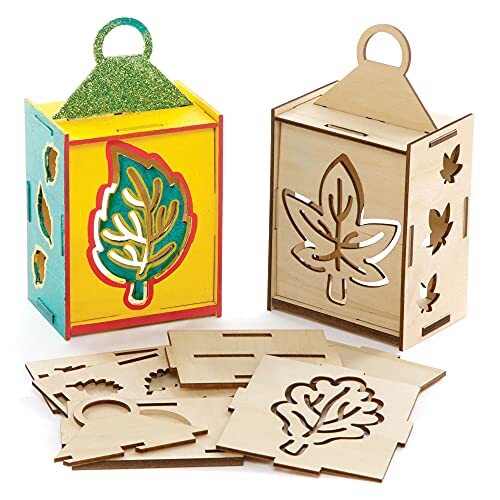 Baker Ross FE641 Herfst houten lantaarn knutsel sets - Pak van 3, Houten Knutselset voor Kinderen, Creatieve Activiteiten voor Kinderen om in te Kleuren, Versieren en Tentoon te Stellen.