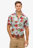 Superdry Hawaïaans overhemd met print - Heren - Katoen - Korte mouw - Regular Fit - S - Hawaiian Blue