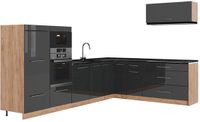 Vicco Hoekkeuken Fame-Line, Antraciet Hoogglans/Goudkleurig Eiken, 327 x 227 cm zonder werkblad