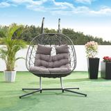 en.casa Dubbele hangstoel Skense met standaard grijs 198x156x98 cm