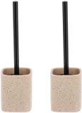 Tendance Toiletborstel - 2x - Travertin - met houder - polyresin steenafwerking - beige - 12.5 x 9.5 x 37 cm