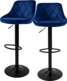 ML-Design Barkruk set van 2 blauw fluwelen bekleding met rugleuning en voetensteun in hoogte verstelbaar 62-82cm
