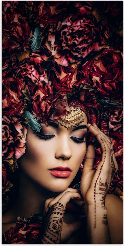 PosterMonkey Poster 20x40 cm - Woman, Flowers, Red - Wall Decoration