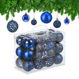 Relaxdays Kerstballen - Set van 50 - Onbreekbaar - Plastic - ∅ 3, 4 & 6 cm - Blauw