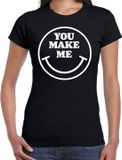 Bellatio Decorations Verkleed shirt dames - You Make Me Smile / Emoticon - Zwart - L