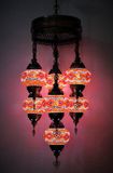Halay Turkse hanglamp - mozaïek glas rood - 7 bollen - hoogte 145 cm