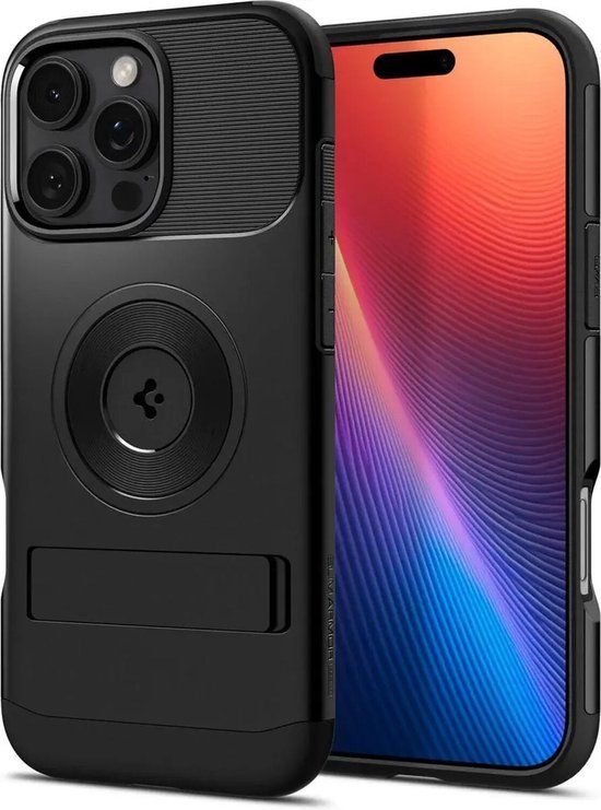 Spigen Slim Armor MagFit Hoesje Geschikt voor Apple iPhone 16 Pro | Back Cover Compatibel met MagSafe | met Standaard | Air Cushion technologie | Zwart