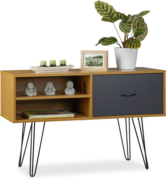 Relaxdays dressoir retro design - sidetable vintage - bijzetkast - 100 cm - met lade