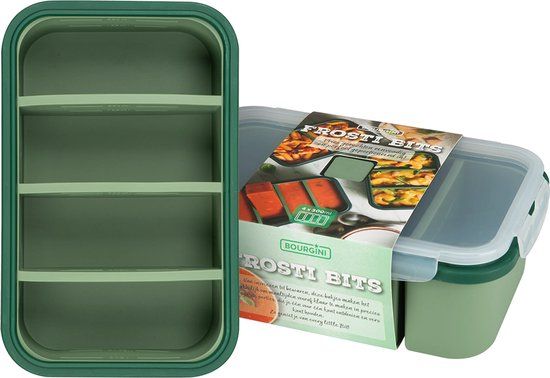 Bourgini Frosti Bits - 2 Stuks Siliconen Meal Prep Bakjes - 4 Vakken per Bakje (4 x 300ml) - Voordeelset - BPA-vrij