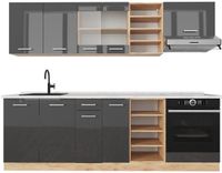 Vicco R-Line Complete keukeneenheid – 240 cm, WB Marmer Antraciet hoogglans/goud eiken
