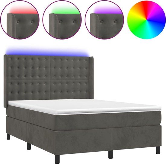 vidaXL Boxspring met matras en LED fluweel donkergrijs 140x200 cm