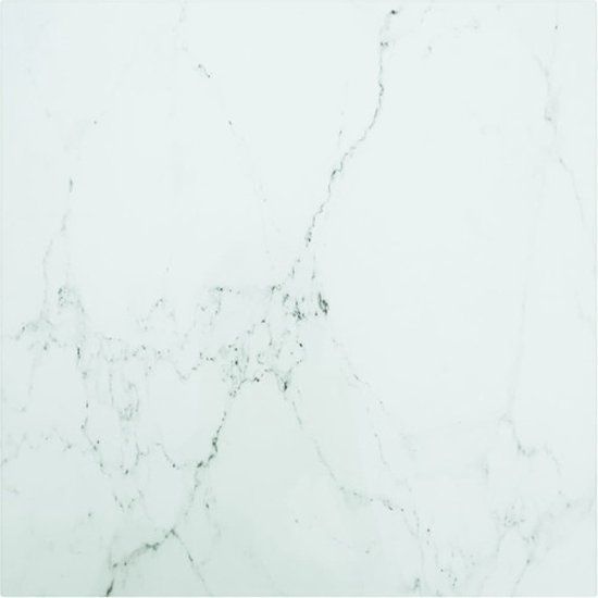 vidaXL Tafelblad 50x50 cm gehard glas met marmeren design wit