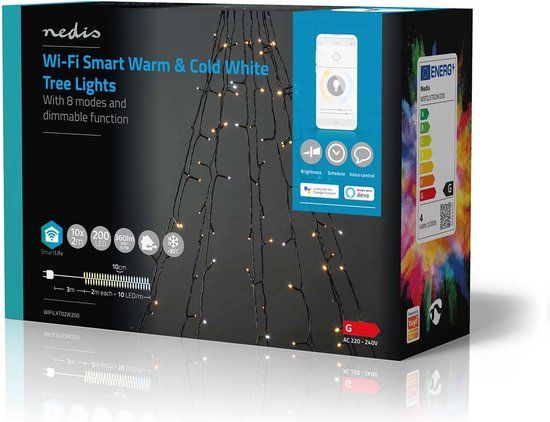 Nedis SmartLife Kerstverlichting - Boom - Wi-Fi - Warm tot Koel Wit - 200 LED's - 20m - Buiten
