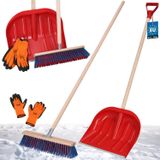 KOTARBAU® Set sneeuwschuiver met houten steel 134,5 cm straatveger 43 cm + handschoenen