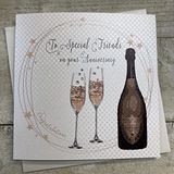 White Cotton Cards "zu Special Friends on your Anniversary Champagne Congratulations" kaart, handgemaakt, wit