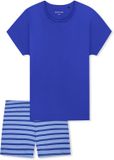 SCHIESSER Dames Pyjama Kort Gestreept Katoen Royalblauw Maat 36
