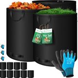 Kesser Tuinzak, 9 x 272 l, set bladzak, tuinafvalzak incl. handschoenen, zelfstaand, 4 handgrepen, stabiel, robuust en opvouwbaar, voor tuinafval, groen, zwart