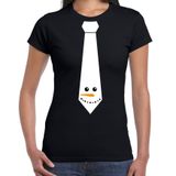 Bellatio Decorations stropdas Kerst T-shirt sneeuwpop - shirt - dames - zwart XXL