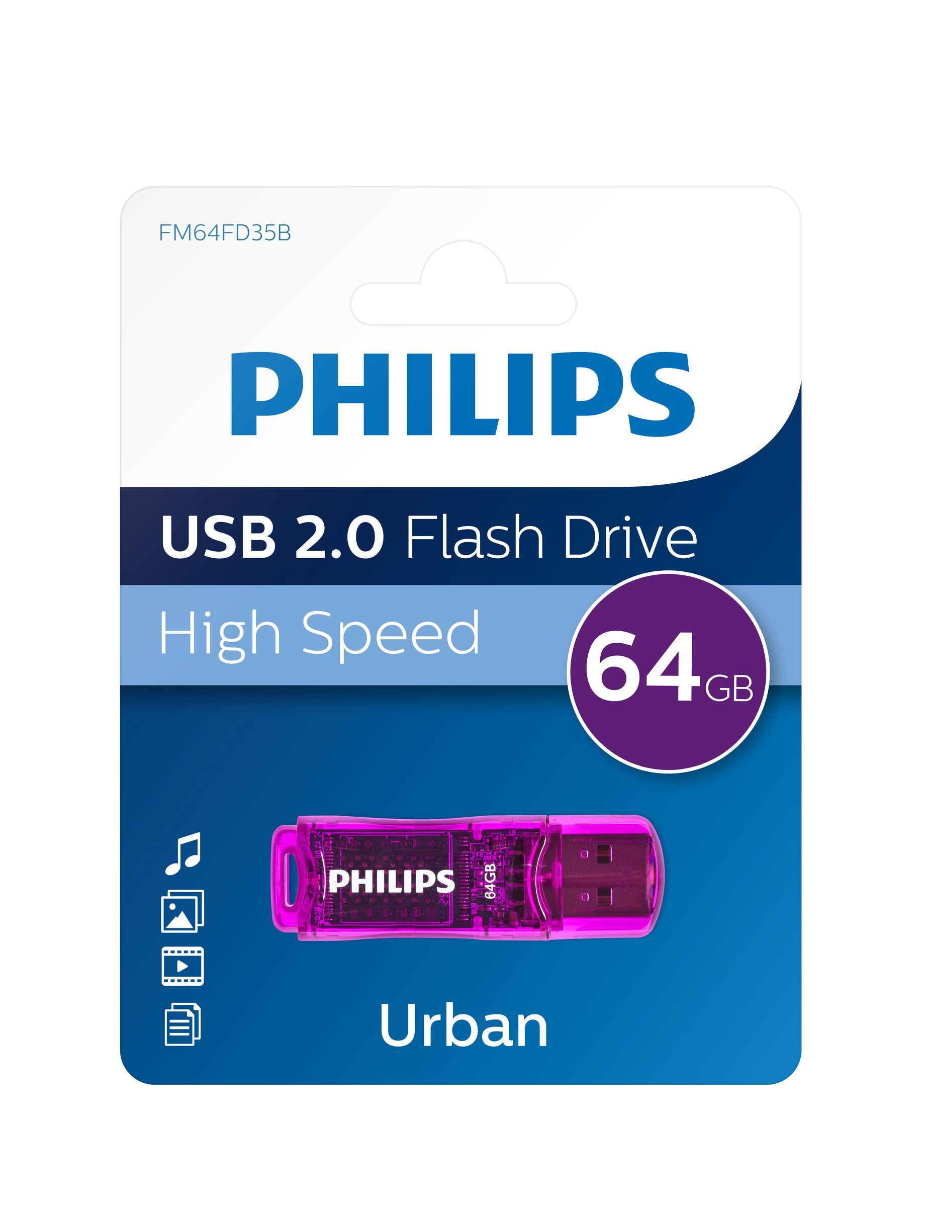 Philips USB Flash Drive FM64FD35B/10 - 2GB - USB 2.0 - Purple