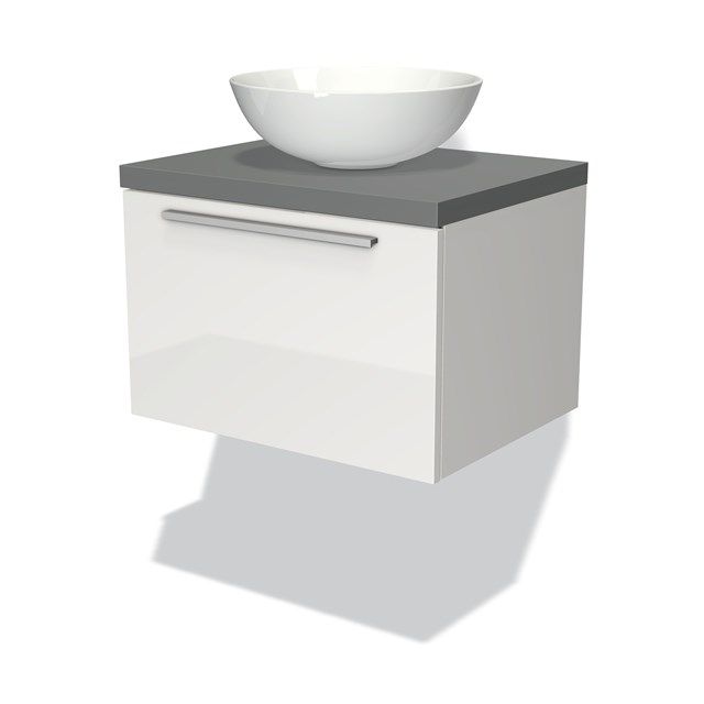 Maxaro Badkamermeubel Modulo Plato 60cm Hoogglans Wit 1 Lade Middengrijs Blad