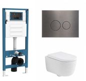 QeramiQ Dely Swirl Toiletset - inbouwreservoir Qeramiq Flush - 35mm zitting - metaal gunmetal bedieningsplaat - ronde knoppen - mat wit