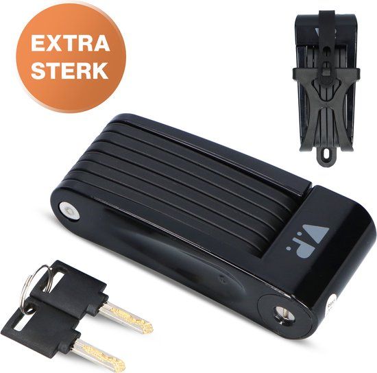 V.P.® Vouwslot - Fietsslot Met Houder - Fiets + E-Bike - 2 Sleutels - RVS - Zwart