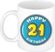 Bellatio Decorations Verjaardag cadeau mok - 21 jaar - blauw - 300 ml - keramiek