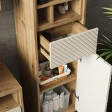 Vicco hoge kast Beatrice, Kasjmier/Artisanaal eiken, 38 x 190 cm