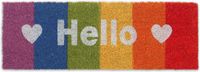 Merkloos deurmat kokos - met tekst hello - 75 x 25 cm - antislip - regenboog