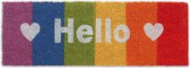 Merkloos deurmat kokos - met tekst hello - 75 x 25 cm - antislip - regenboog