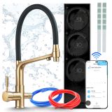 Ari Robinet de cuisine avec filtre à eau, flexible, osmose inverse, 800 GPD, sans réservoir, avec Wi-Fi, pivotant à 360 degrés, laiton, cartouche filtrante en céramique, or brossé