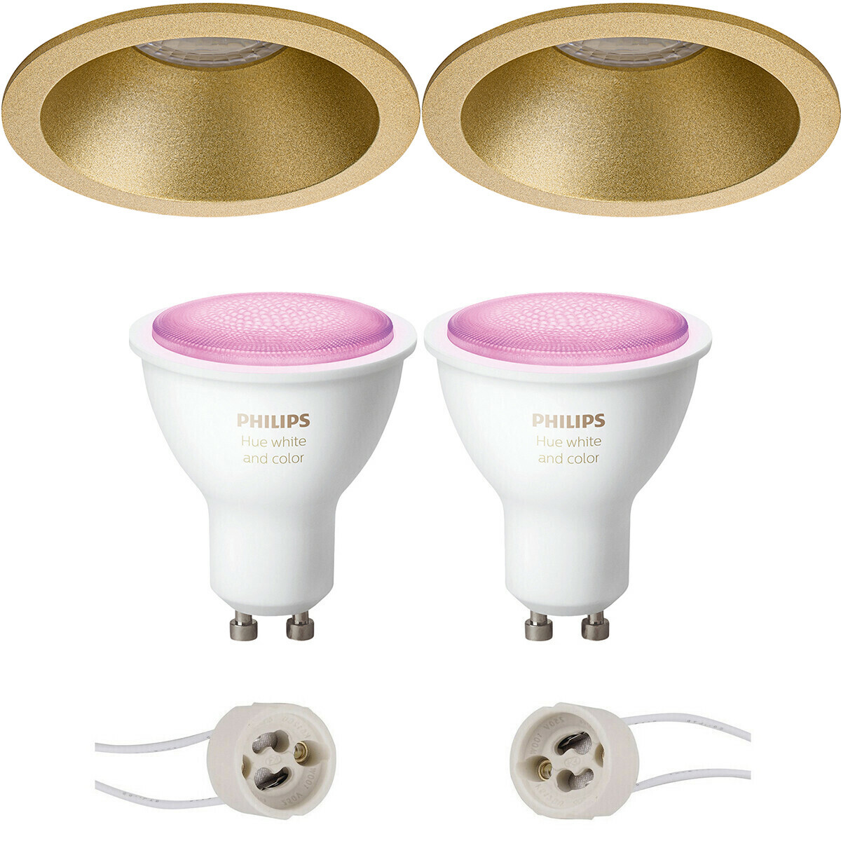 BES LED Pragmi Pollon Pro - Inbouw Rond - Mat Goud - Verdiept - Ø82mm - Philips Hue - LED Spot Set GU10 - White and Color Ambiance - Bluetooth