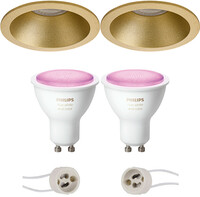 BES LED Pragmi Pollon Pro - Inbouw Rond - Mat Goud - Verdiept - Ø82mm - Philips Hue - LED Spot Set GU10 - White and Color Ambiance - Bluetooth