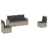 vidaXL 5-delige Loungeset met kussens, polyrattan, lichtgrijs