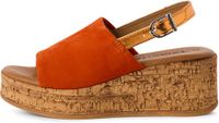 Tamaris Dames Plateau Sandalen 1-28393-42 Oranje Leer Kurk Sleehak 5-7cm Maat 36
