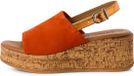 Tamaris Dames Plateau Sandalen 1-28393-42 Oranje Leer Kurk Sleehak 5-7cm Maat 36