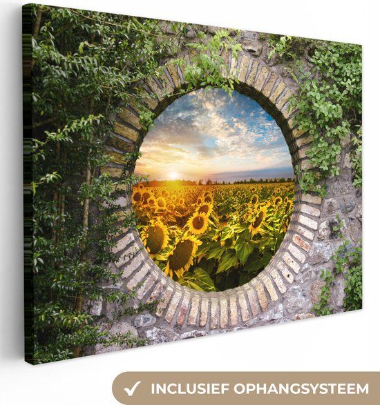 OneMillionCanvasses Canvas schilderij 160x120 cm - Zonnebloemen - Rechthoekig