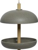 Decoris Vogel voedersilo hangend - bamboe hout - antraciet grijs - 21 x 25 cm