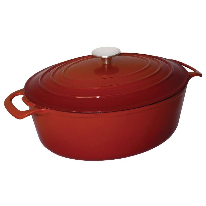 Vogue Ovale Gietijzeren Braadpan 6 ltr Rood